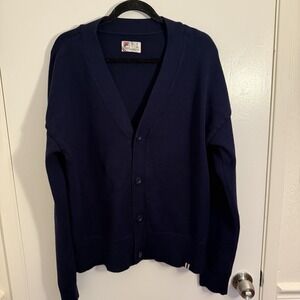 Fila Men's VTG Navy Blue V-Neck Button Up Sweater Small